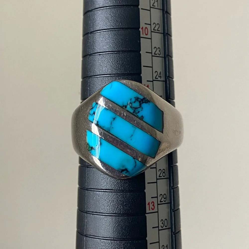 Sterling silver 925 turquoise Mexico inlay ring, size 11.5
